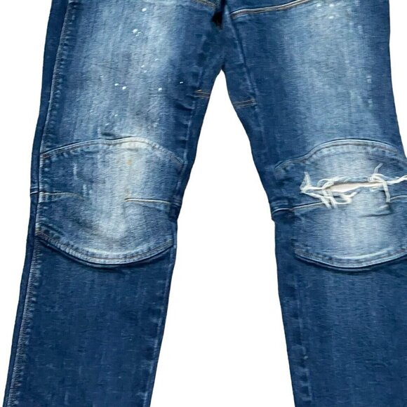 G-STAR RAW MENS JEANS 5620 3D SLIM W28 L32 BLUE DISTRESSED PAINT BIKER DENIM - Picture 8 of 9